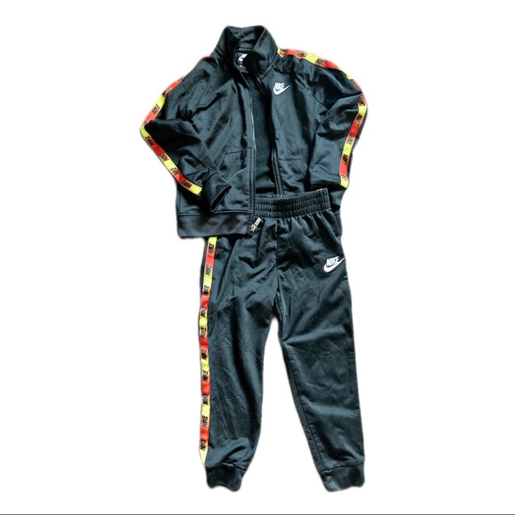 4T Nike Tracksuit Black with Red Yellow Logo Taping Tracksuit Sweat Suit Set - Picture 1 of 3